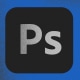 Photoshop logos, pixelated against a grainy blue and grey background 