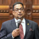 Conn. State Rep. and Deputy Speaker Geraldo  Reyes Jr., D-Waterbury, speaks in the House on June 7, 2021.