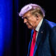 Image: Donald Trump arrives to speak at the Republican Party of Iowa's 2023 Lincoln Dinner in Des Moines on July 28, 2023.