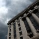 Storm clouds form over the Fulton County Courthouse