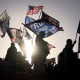 FILE - In this Nov. 8, 2020, file photo supporters of President Donald Trump protest the election outside of the Clark County Election Department in North Las Vegas. Republican leaders in four critical states won by President-elect Joe Biden say they won’t participate in a legally dubious scheme to flip their state’s electors to vote for President Donald Trump. Their comments effectively shut down a half-baked plot some Republicans floated as a last chance to keep Trump in the White House. (AP Photo/John Locher, File)