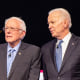 Sens. Elizabeth Warren, D-Mass., left, Bernie Sanders, I-Vt., and former Vice President Joe Biden at the Democratic presidential debate in Charleston, S.C., on Feb. 25, 2020.