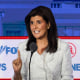 Vivek Ramaswamy and former South Carolina Gov. Nikki Haley in the first GOP primary debate in Milwaukee on Aug. 23, 2023.