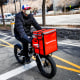 A DoorDash delivery worker in New York on March 16, 2020.