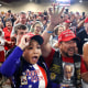 Supporters cheer President Donald Trump at the Jackson County Fairgrounds on Sept. 20, 2023, in Maquoketa, Iowa.