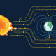 An illustration that shows how northern lights are created. The sun, during coronal mass ejections, emits particles that are carried outward by solar wind. Most of those particles are deflected by the Earth’s magnetic field. Some make it through the field and get trapped; those particles find escape where the magnetic field is weakest at the North Pole and South Pole. When the escaped particles collide with the upper atmosphere, auroral lights are created.