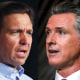 A side by side of Ron DeSantis and Gavin Newsom.