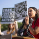 Rep. Alexandria Ocasio-Cortez, D-N.Y., speaks at a news conference held to celebrate President Biden's establishment of a civilian climate corps on Sept. 20, 2023. 