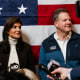 Republican Presidential Candidate Nikki Haley and New Hampshire Gov. Chris Sununu speak to members of the press  in Manchester, N.H. on Dec. 12, 2023. 