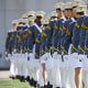 Cadets walk into Michie Stadium during West Point's graduation ceremony on May 27, 2023 in West Point, N.Y.