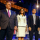 From left, Chris Christie, Nikki Haley, Ron DeSantis, and Vivek Ramaswamy at the Republican primary presidential debate in Miami
