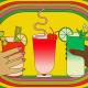 Illustration of a bloody mary, shirley temple, and mojito; hands hold the drinks 