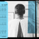 Photo illustration of heart monitor reading, the back of a patient, and a doctor using a stethoscope 