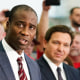Joseph Ladapo and Gov. Ron DeSantis  at a bill signing in 2021.