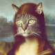 Photo illustration of a cats face and ears on the Mona Lisa
