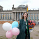 A demonstrator protests demanding a law to protect the rights of the transgender community outside of the parliament Bundestag building in Berlin