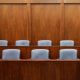 Empty chairs in jury box stock image