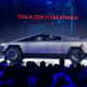 Tesla CEO Elon Musk introduces the Cybertruck at Tesla's design studio Thursday, Nov. 21, 2019, in Hawthorne, Calif.