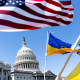 American and Ukrainian flags fly.