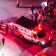 An ambulance on the scene of a tram crash at Universal Studios