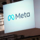 The Meta logo at the Vivatech show in Paris in 2023. 