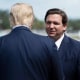 Ron DeSantis smiles as he greets then-President Donald Trump in 2020 