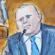 A courtroom sketch of Gary Farro