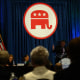 The logo for the Republican National Committee during the Republican National Committee spring meeting in Houston, Texas