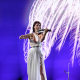 Singer Natalia Barbu rehearsing at the Eurovision Song Contest in Malmo, Sweden