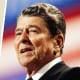 A split composite of Joe Biden and Ronald Reagan.