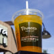 A Panera Bread mango yuzu citrus charged lemonade is displayed at a Panera Bread restaurant