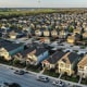 Aerial view of single family homes in a residential neighborhood