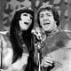 Cher, left, and Sonny Bono sing during taping of "The Danny Thomas Special" in Los Angeles