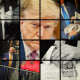 A grid of former President Donald Trump and details from his hush money trial in New York.
