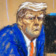 Courtroom sketch of Donald Trump.