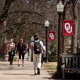 Students walk on campus between classes at the University of Oklahoma