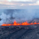 The first helicopter overflight of Kīlauea's new SW rift zone eruption site at 6 AM HST on June 3, 2024 showed lava fountaining from 1 km (0.5 mi)-long fissures and volcanic gases blowing downwind.