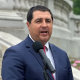 Josh Kaul holds a press conference outside the Wisconsin State Capitol in Madison, Wis.