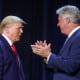 President Donald Trump is greeted by Pastor Robert Morris at Gateway Church