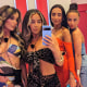 Harriett, Samantha, Jess and Nicole take a selfie in the mirror at the Love Island villa during Series 11.