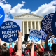 Reproductive rights activists demonstrate in front of the Supreme Court 