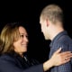 Kamala Harris greets Evan Gershkovich at Andrews Air Force Base, Md.