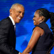 Image: chicago dnc barack obama michelle obama politics political politician side profile happy smile