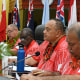 From left: Prime Minister of Cook Islands Mark Brown, Prime Minister of Solomon Islands Jeremiah Manele, Prime Minister of Tonga Hu'akavameiliku Siaosi Sovaleni and Pacific Islands Forum Secretary General Baron Waqa during the 53rd Pacific Islands Forum Leaders Meeting, Tonga on August 30, 2024. 