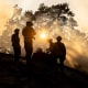 Image: bridge fire california firefighters smoke