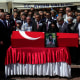 People attend funeral prayers for Aysenur Ezgi Eygi, a 26 year-old Turkish-American activist killed by the Israeli military, outside the central mosque of Didim, Turkey, on Saturday, Sept. 14, 2024.