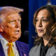 A split composite of Donald Trump and Kamala Harris.