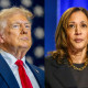 A split composite of Donald Trump and Kamala Harris.