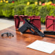 A ghost gun kit is displayed on a table outside