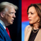 A split side by side image of Donald Trump and Kamala Harris